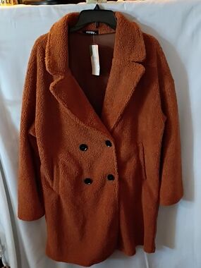 BTFBM Rust Teddy Double-Breasted Coat XL